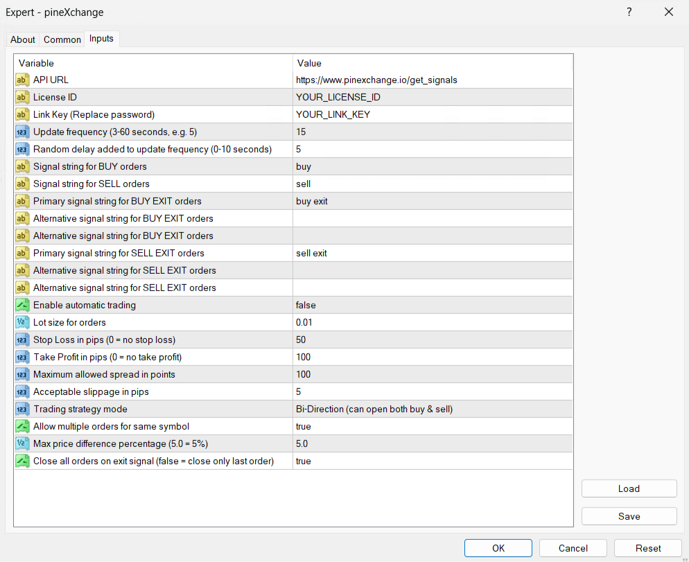 EA Settings Dialog