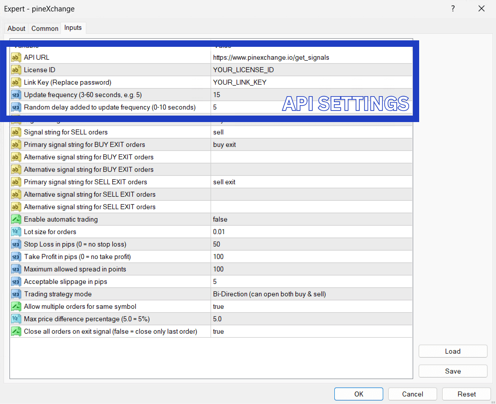 API Connection Settings